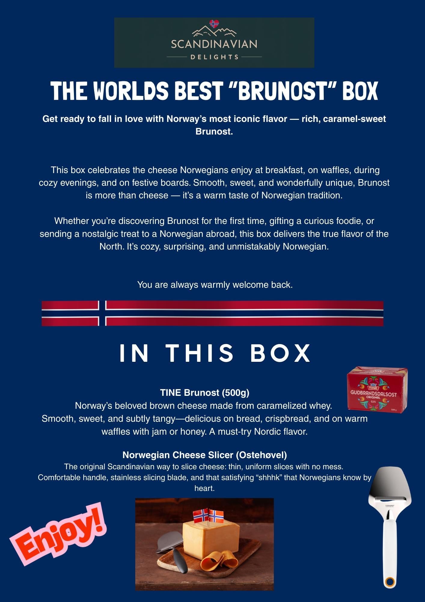 Norwegian Brunost Cheese Box with Slicer – Caramel Sweet Brown Cheese- inc FREE int shipping
