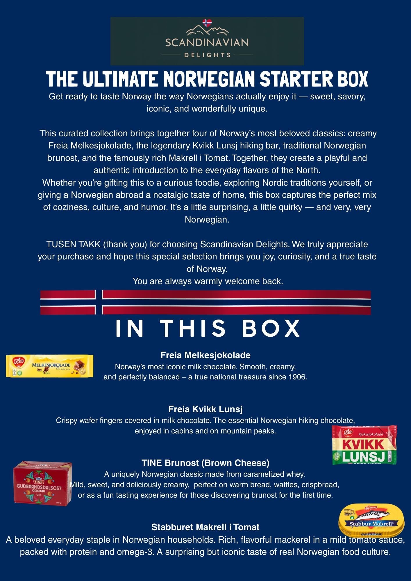 The Ultimate Norwegian Starter Box -chockolate, cheese, and mackerell from Norway - incl FREE int shipping