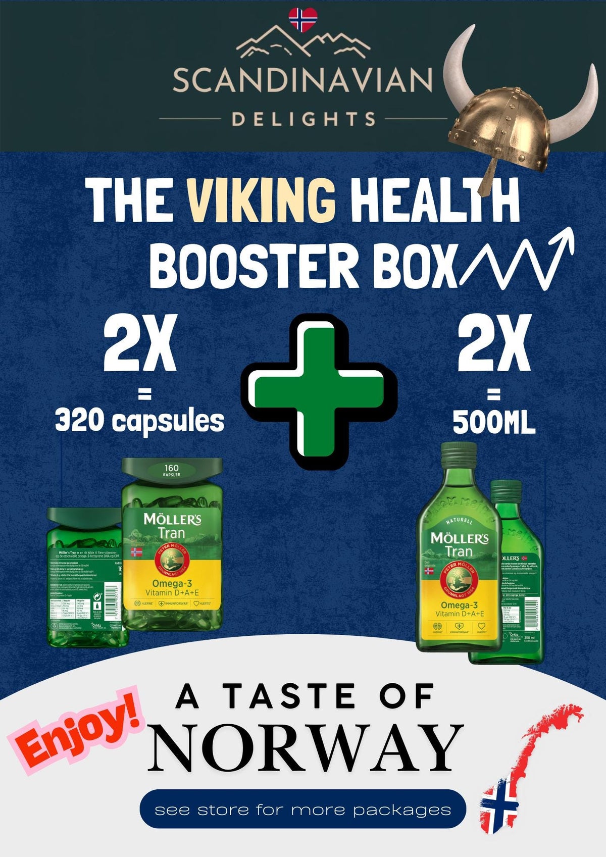 Viking Health Booster Box: 2x Omega-3 Capsules, 2x Cod Liver Oil Nor Taste Norway by Scandinavian Delights Viking Health Booster Box: 2x Omega-3 Capsules, 2x Cod Liver Oil Nor Taste Norway by Scandinavian Delights