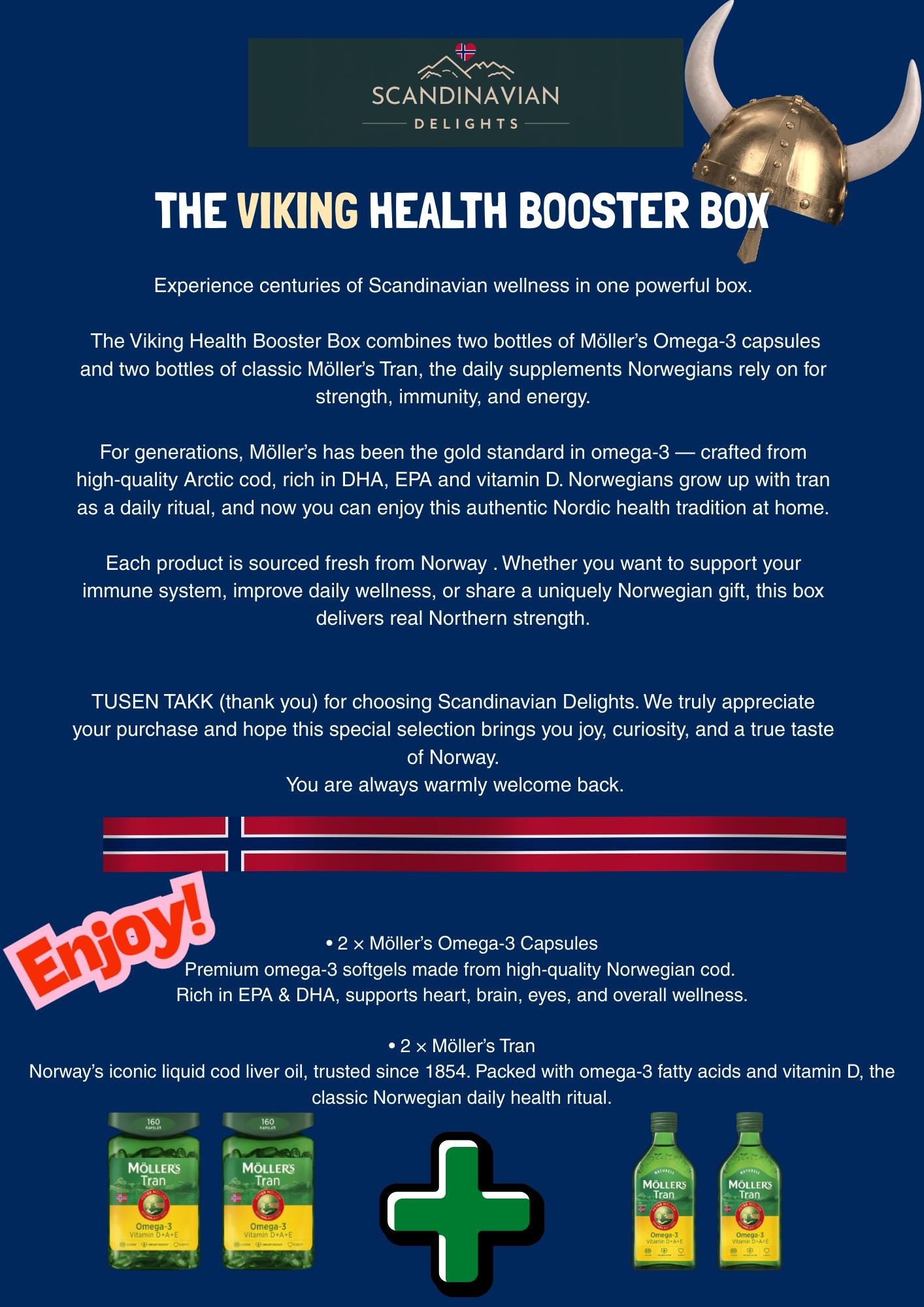 Viking Health Booster Box: 2x Omega-3 Capsules, 2x Cod Liver Oil – Norwegian Wellness INC Free int shipping