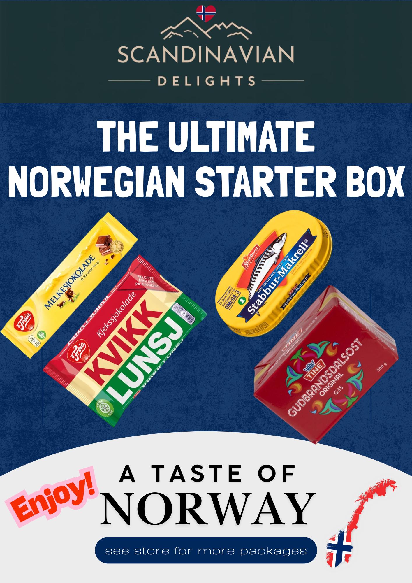 The Ultimate Norwegian Starter Box -chockolate, cheese, and mackerell from Norway - incl FREE int shipping
