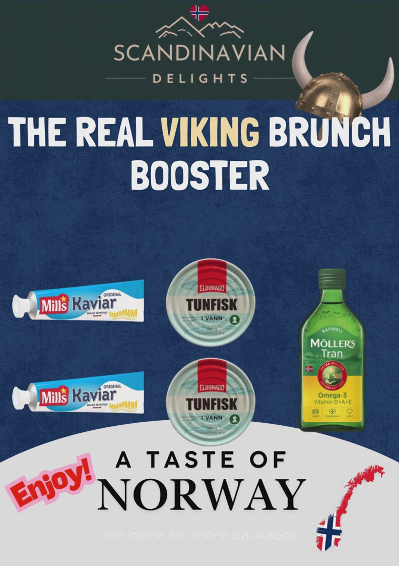 Norwegian viking Brunch Box: Mills Kaviar, Tunfisk, Möller's Tran incl free int shipping